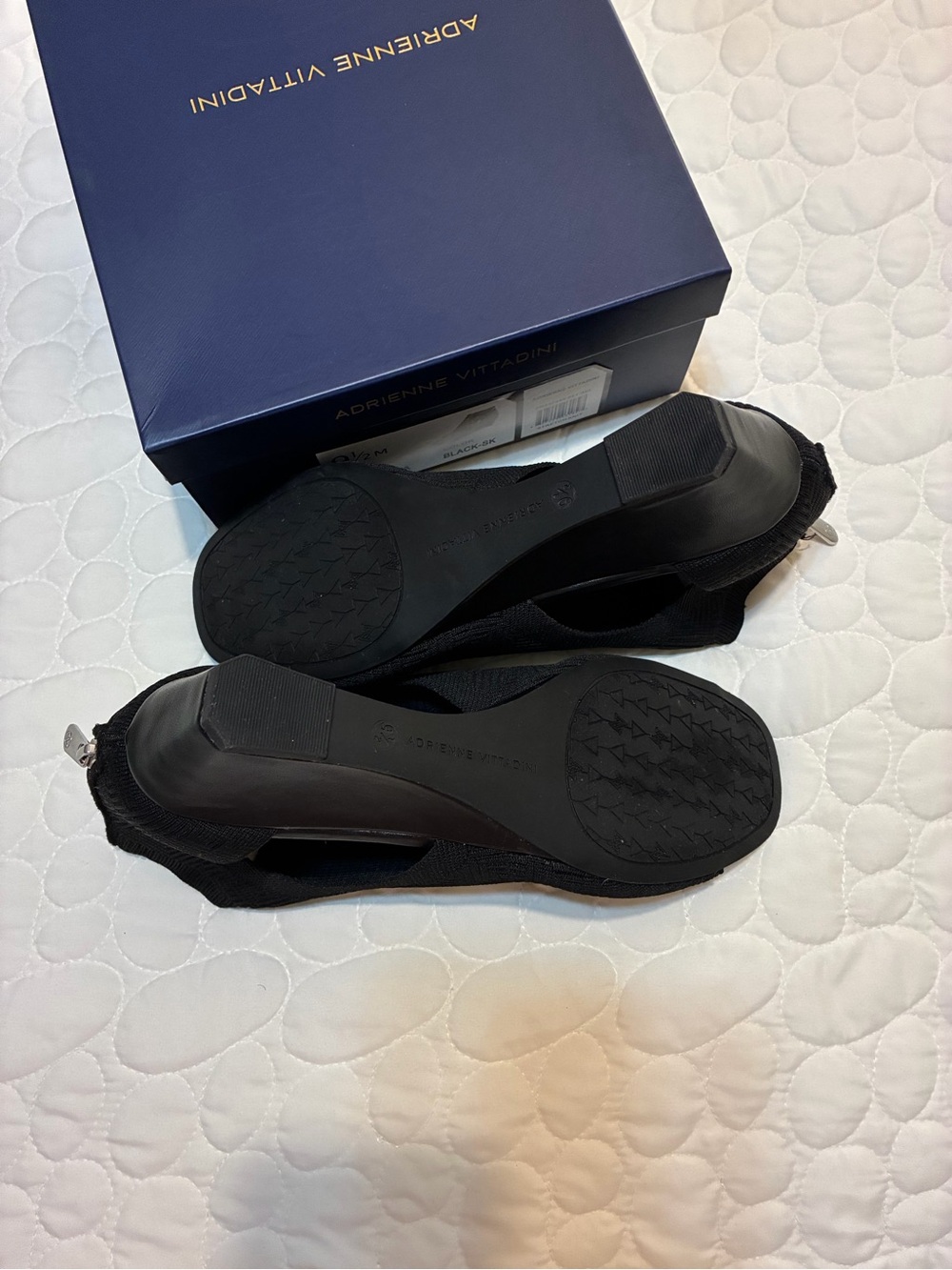 Adrienne Vittadini Black Knit Open-Toe Wedge Sandals - Picture 3 of 5